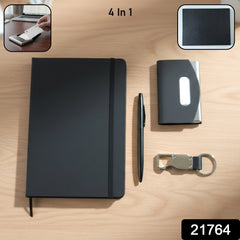 Travel essentials gift set with notebook, pen, card holder, keychain