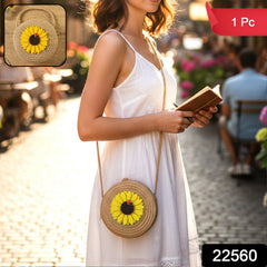 Mini Round Crossbody Purse with Sunflower Design side view
