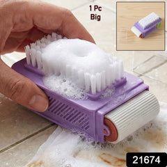 Cleaning brush with ergonomic handle and roller scrubber