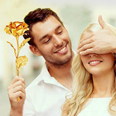 Luxury gold plated artificial rose in a transparent gift box