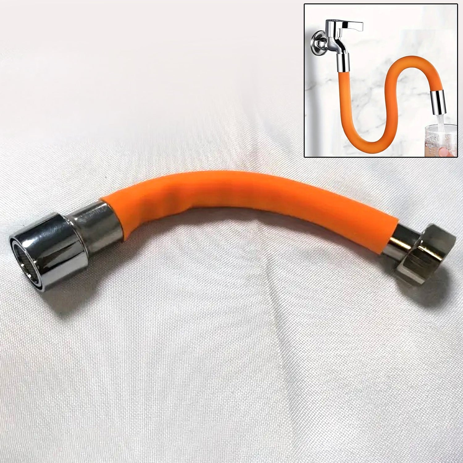 Flexible water tap extender attached to faucet