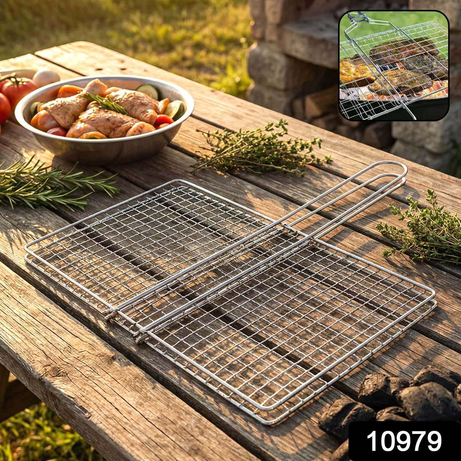 Heavy-duty stainless steel barbecue grill basket with long handle