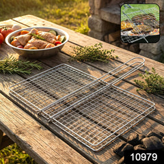 Heavy-duty stainless steel barbecue grill basket with long handle