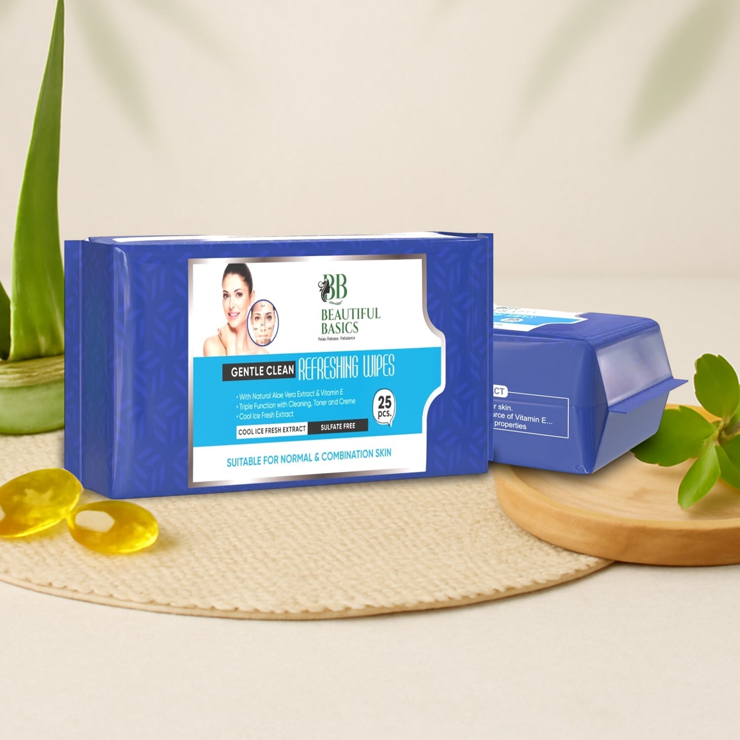 Beautiful Basics Normal & Oily Skin Face Wipes 2 Pack