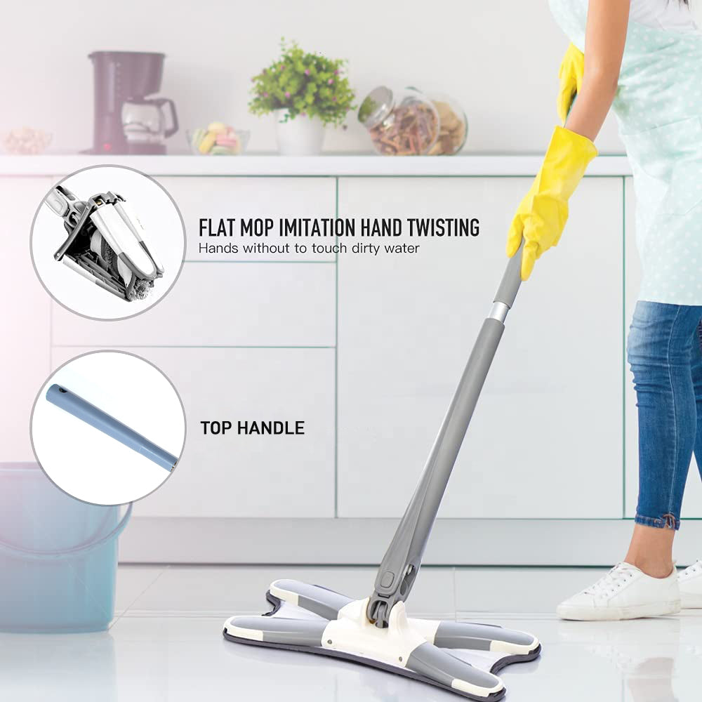 4874 X Shape Mop or Floor Cleaning Hands-Free Squeeze Microfiber Flat Mop System 360Â° Flexible Head, Wet and Dry mop for Home Kitchen with 1 Super-absorbent Microfiber Pads. DeoDap