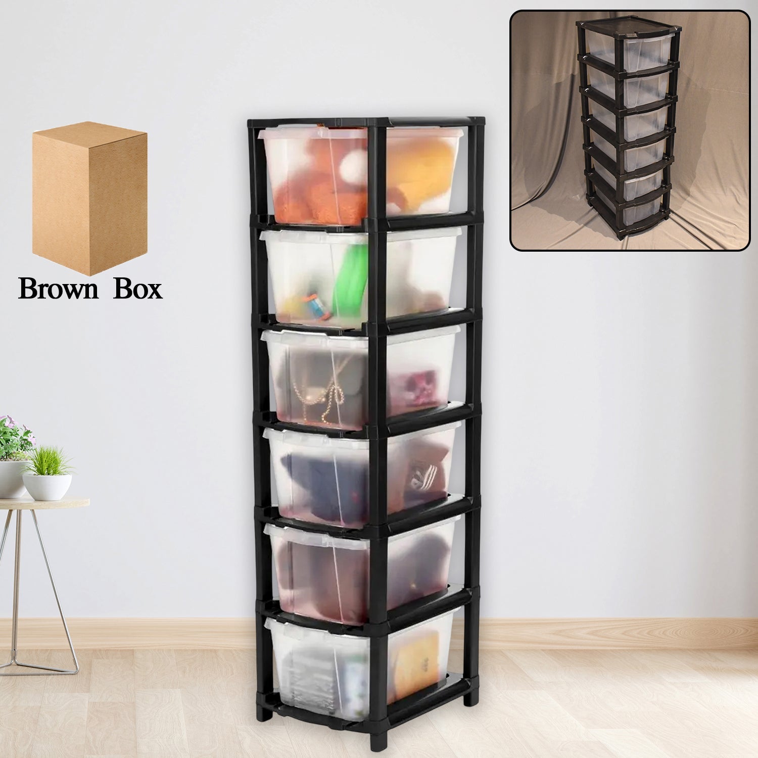 6-layer modular plastic drawer storage cabinet front view
