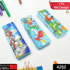 Dual compartment plastic pencil case with colorful cartoon design