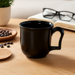 Premium black plastic coffee and tea mug with handle
