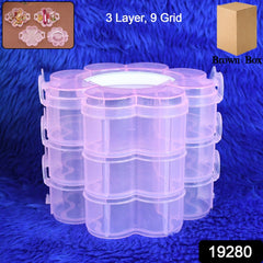 Flower-shaped 3-layer storage box with 9 compartments for jewellery