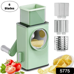Close-up of the rotary handle and food pusher for the vegetable mandoline slicer