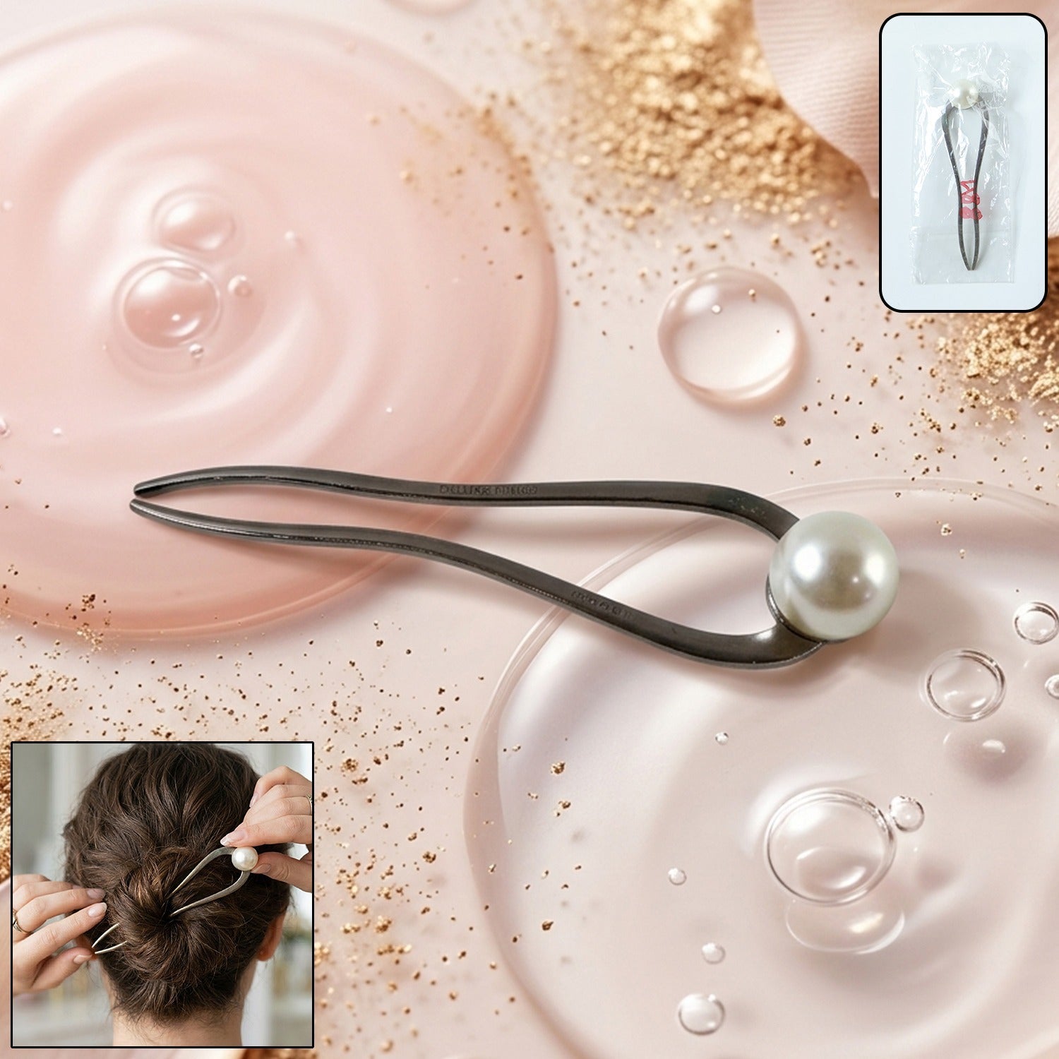 Elegant Pearl Accent Hair Pin Clip on white background