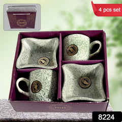 Ceramic Tea / cups / Mug Set Including Snacks / Serving Bowl Milk Cup, Coffee Cup, Tea Cup, Breakfast Cup, Drinking Mug or Outdoor for Household, Gift for Birthday, Wedding Party (4 Pcs set)