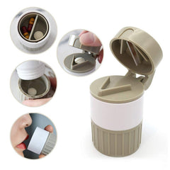 Open 4-in-1 medicine cutter showing cutter and storage sections