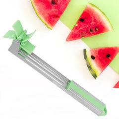 Watermelon cutter pushed into a watermelon producing cubes