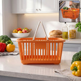 Plastic foldable handle storage basket showcasing compact design