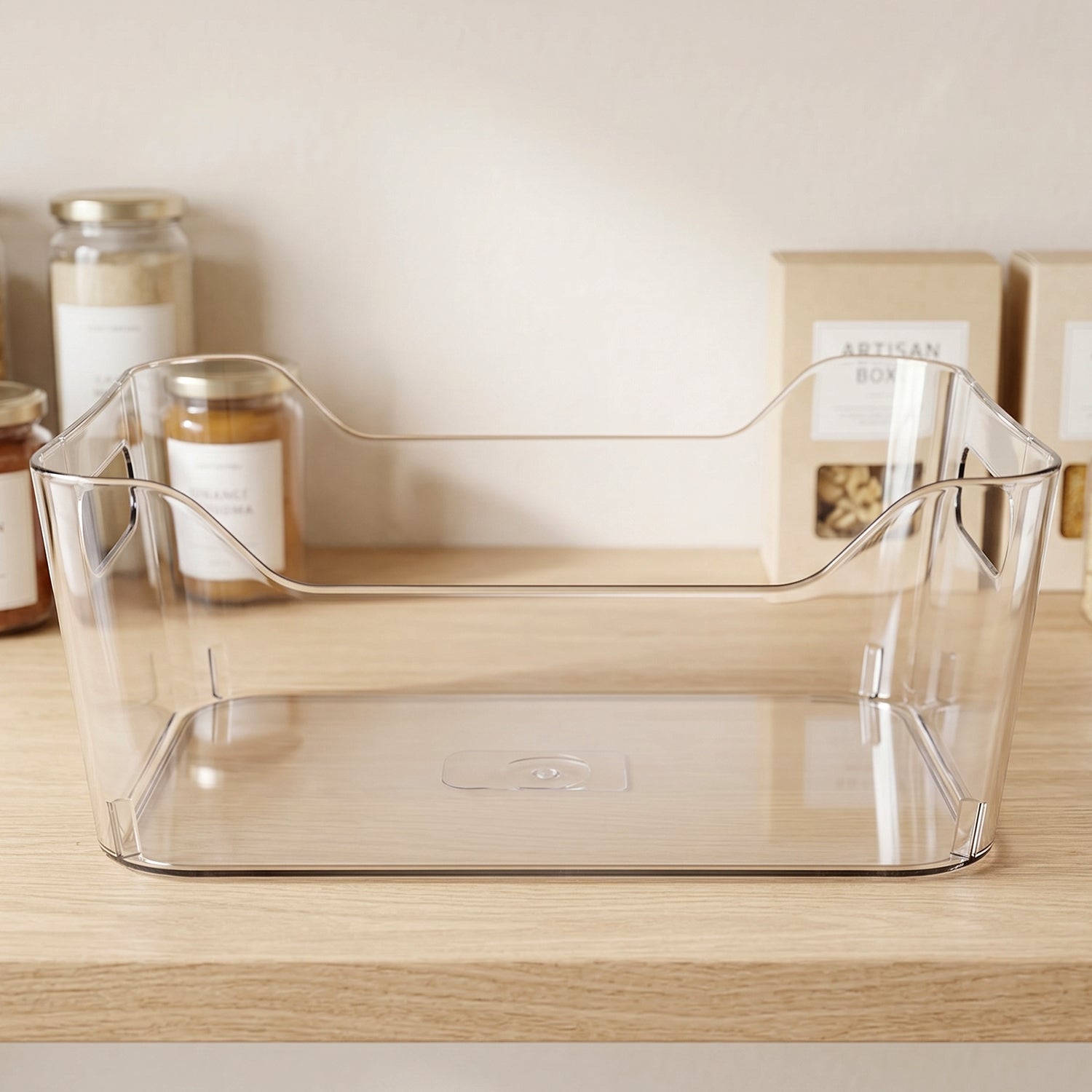 Transparent plastic storage box handle