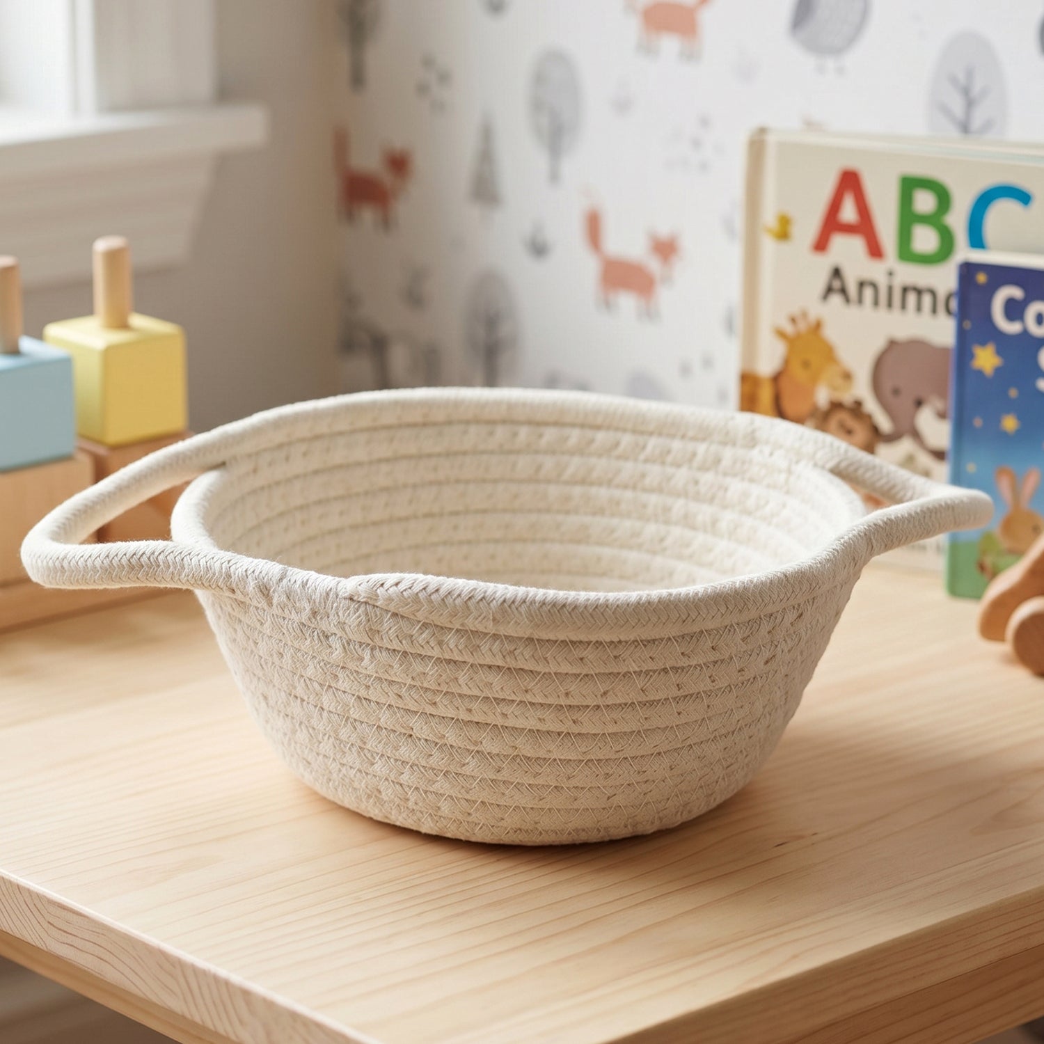 Cotton rope woven storage basket handles