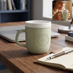 Plastic coffee mug leather texture handle