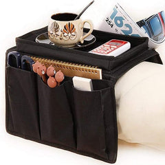 Black sofa arm rest storage bag with pockets