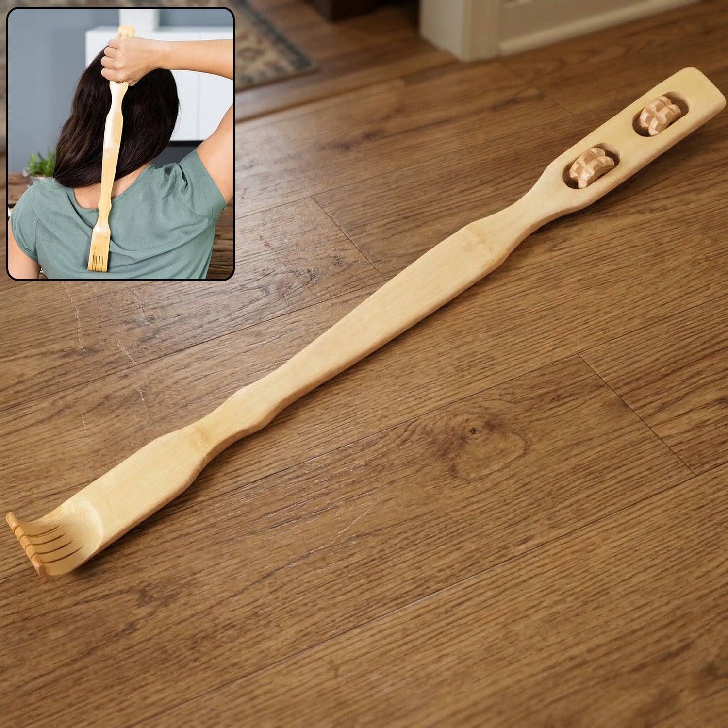 Wooden back massager stick with dual nodes