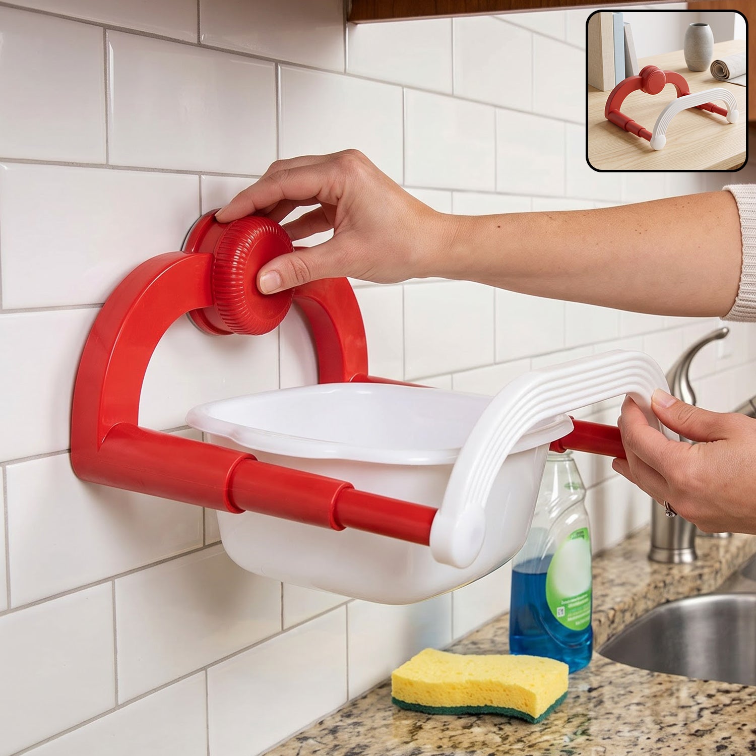 Suction cup basin holder rack kitchen installation view