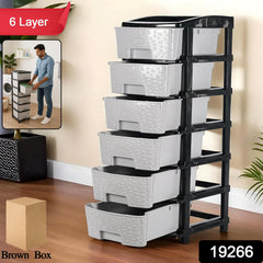 6-layer granite style drawer organizer cabinet with black frame
