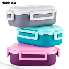 Lunch box shown with spoon and fork accessories