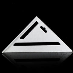 Aluminium alloy lightweight triangle measurement tool angled view.