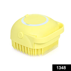 Silicone bath brush with shower gel dispenser and soft bristles