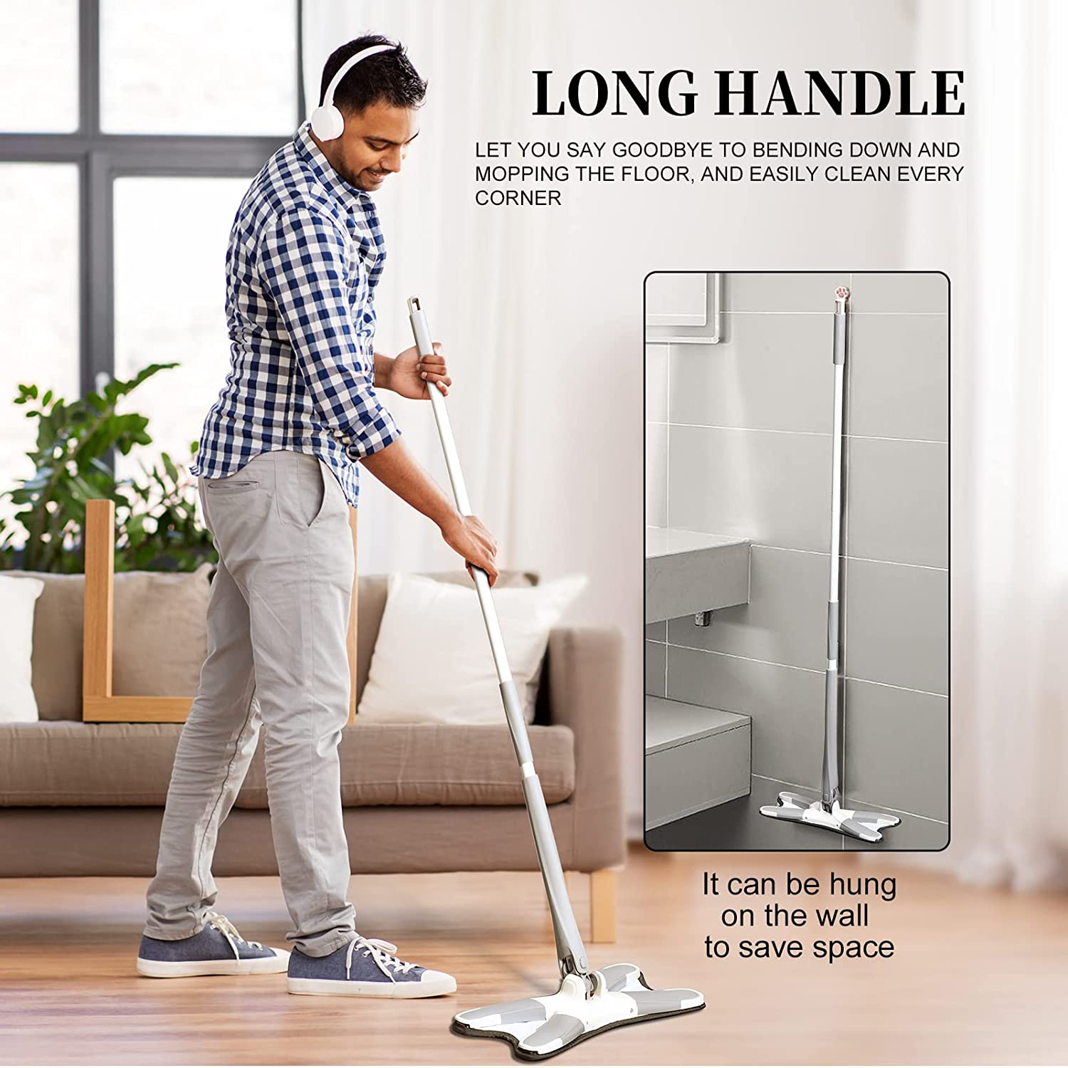 4874 X Shape Mop or Floor Cleaning Hands-Free Squeeze Microfiber Flat Mop System 360Â° Flexible Head, Wet and Dry mop for Home Kitchen with 1 Super-absorbent Microfiber Pads. DeoDap