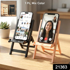 Compact portable mini chair mobile phone stand angled view