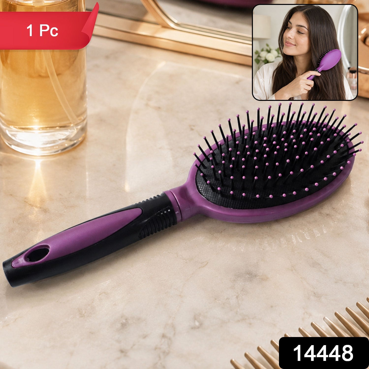 Cushioned paddle hair brush with ball-tip bristles