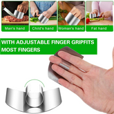 Diagram showing finger guard position on middle finger.