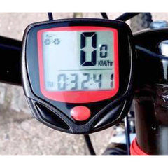 Digital bicycle speedometer showing multiple metrics