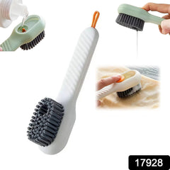 Close-up of cleaning brush bristles with liquid soap
