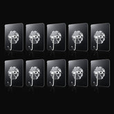 Transparent adhesive wall hooks 10pc set on white background