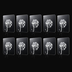 Transparent adhesive wall hooks 10pc set on white background
