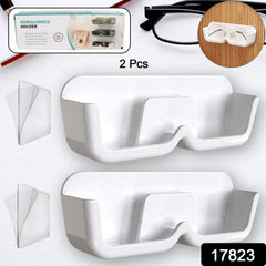 Two-piece sunglass wall organizer with attached adhesive stickers