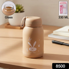 Bunny print glass bottle side view