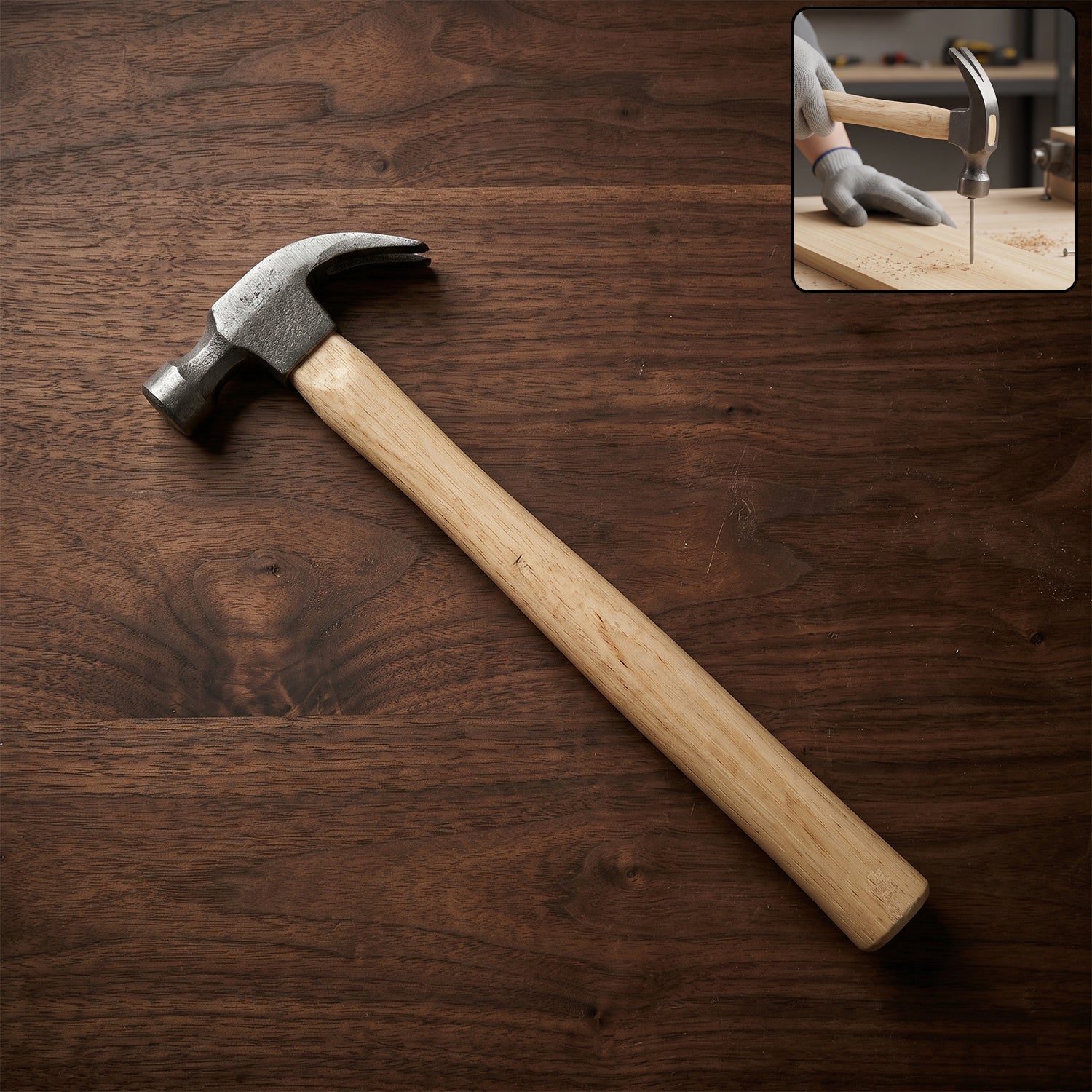 Heavy duty wooden handle claw hammer