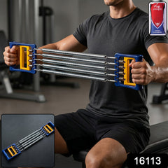 Close-up of adjustable resistance springs on chest expander for versatile workout levels
