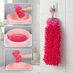 Reusable microfiber chenille hanging towel washing and drying guidance