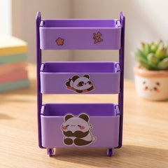 Close-up of the cute panda design and 3-tier structure of the mini storage trolley.