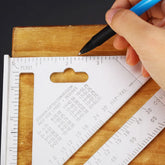 Lightweight double-sided 7-inch triangle measurement tool in hand.