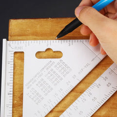 Lightweight double-sided 7-inch triangle measurement tool in hand.