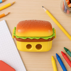 Burger Shape Double Hole Sharpener with Eraser front view