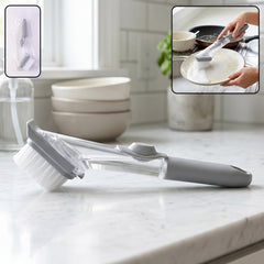 Refillable soap dispensing dish scrub brush