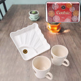 Centric Ceramic Tea Cups with Plastic Square Serving Platter