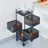 4-layer metal kitchen trolley organizer with wheels, square design