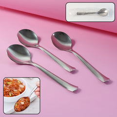 Set of three everyday dining spoons displayed on white background